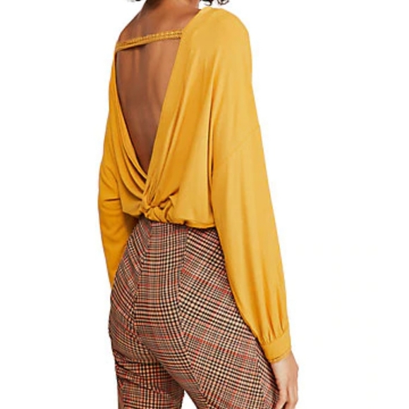 NWT FREE PEOPLE Gold Shimmy Sham Cutout Top - Picture 1 of 8